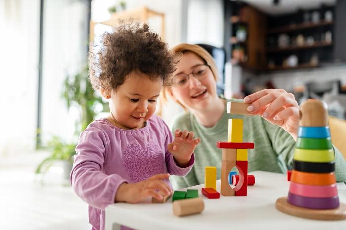 A child playing with building blocks